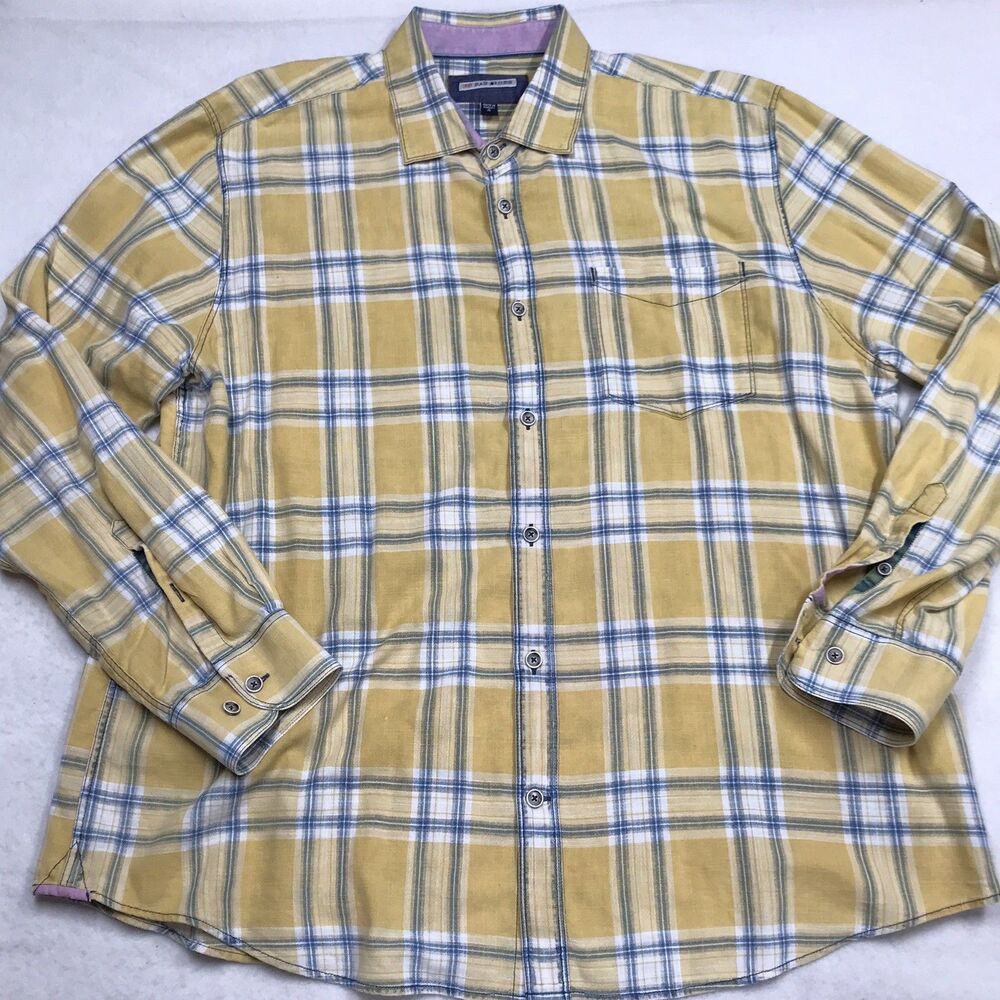 32 BAR BLUES Flannel Shirt Men XL Yellow Plaid Outdoor GORP Grunge